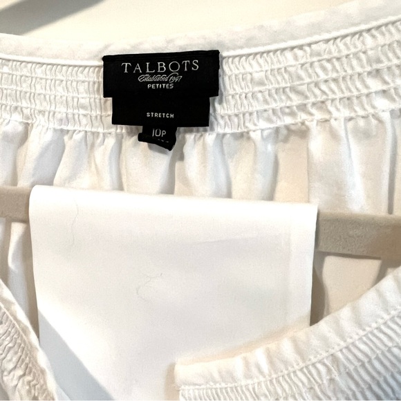 Talbots White cotton blend blouse with Button Front & wrap sash - Picture 3 of 5